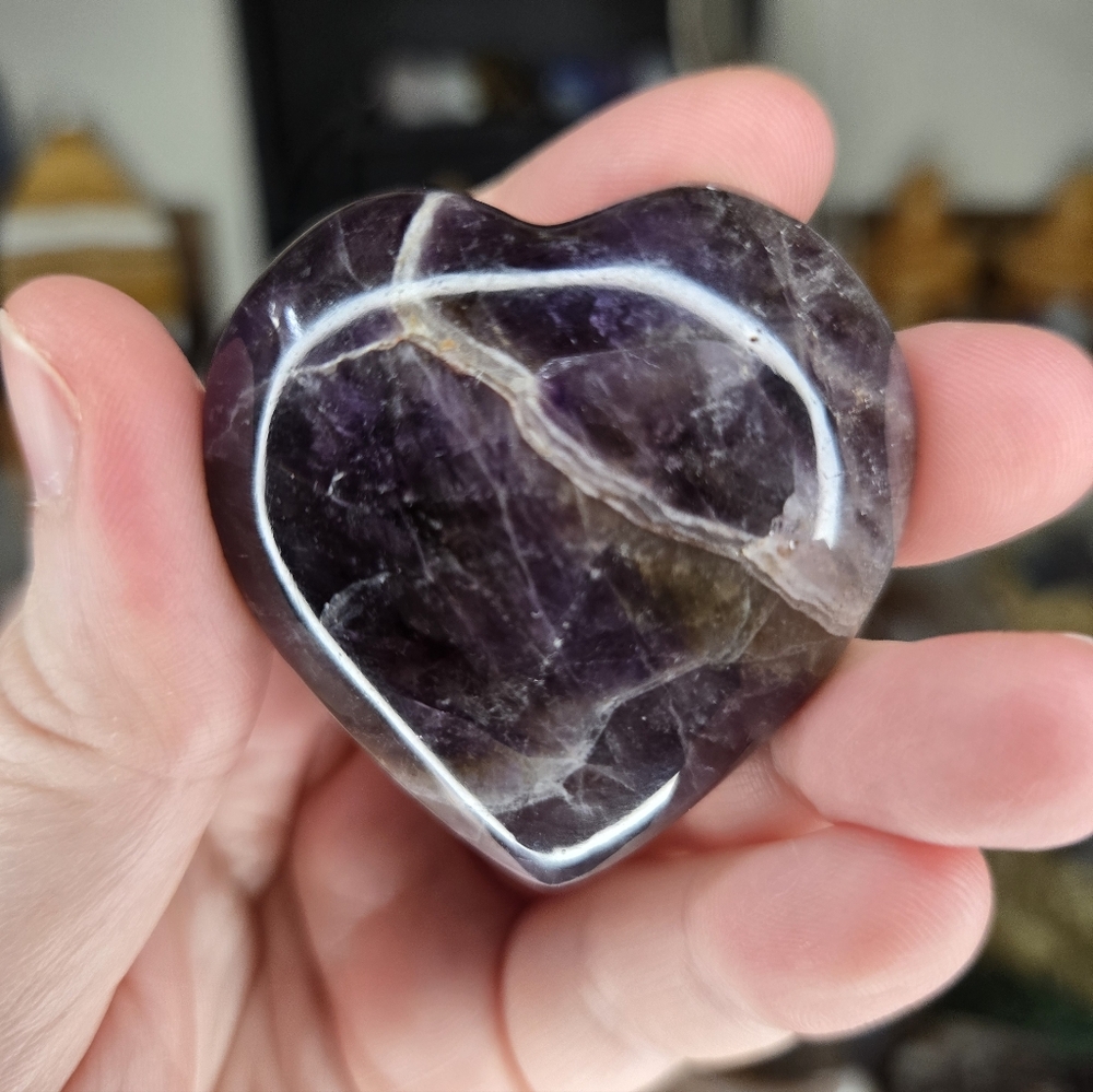 Dream Amethyst Heart Crystal Carving W/ Stand